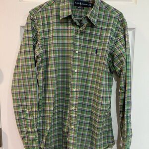 Ralph Lauren Green and Blue Casual Button Down Shirt A05